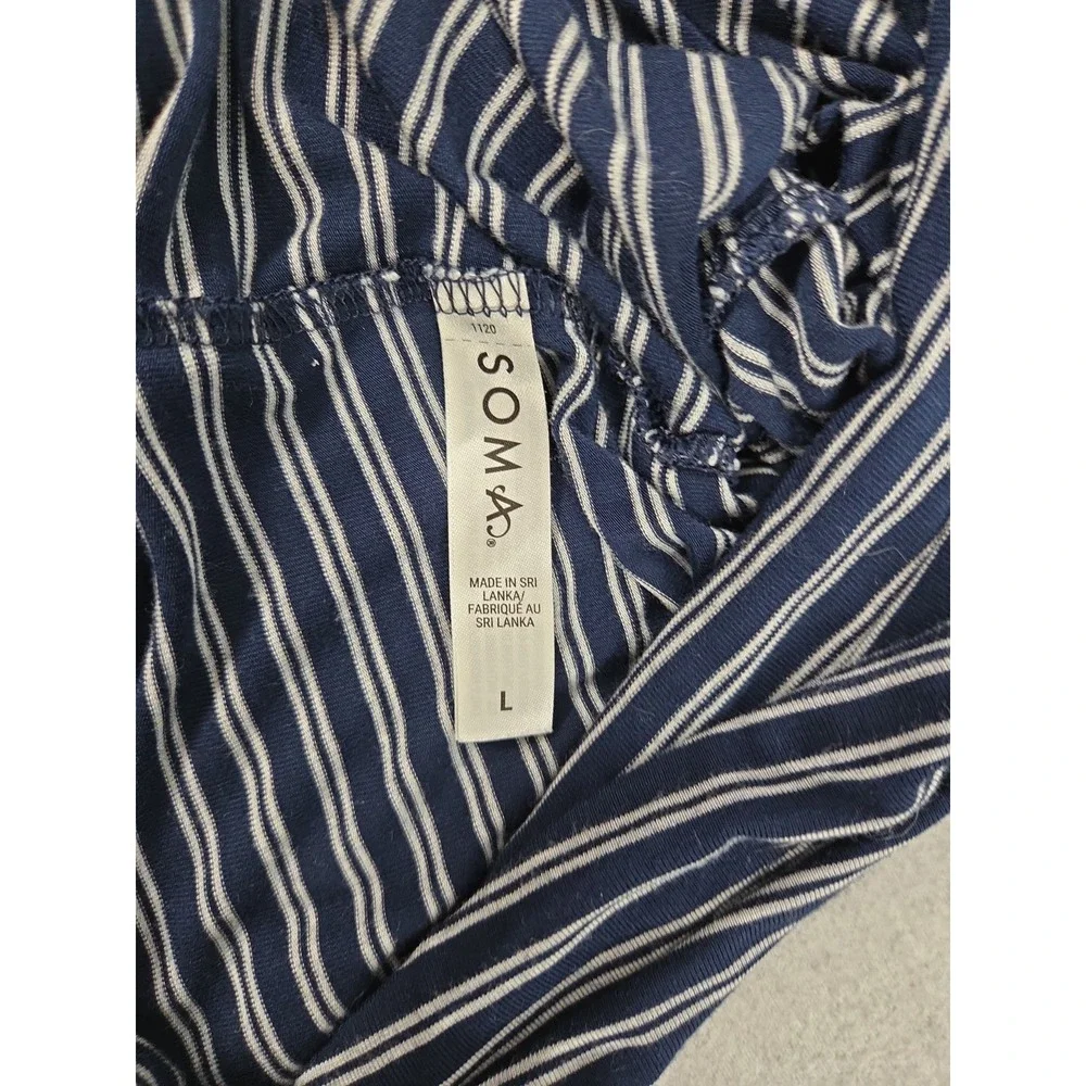 Soma Cool Nights Short Sleeve Sleepshirt L Navy Blue Stripe Nightgown Lounge